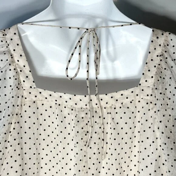 DO+BE SZ L Ivory Sheer Polka Dot Ruffled Top 80's Fairy Romantic Feminine Boho - Picture 4 of 10